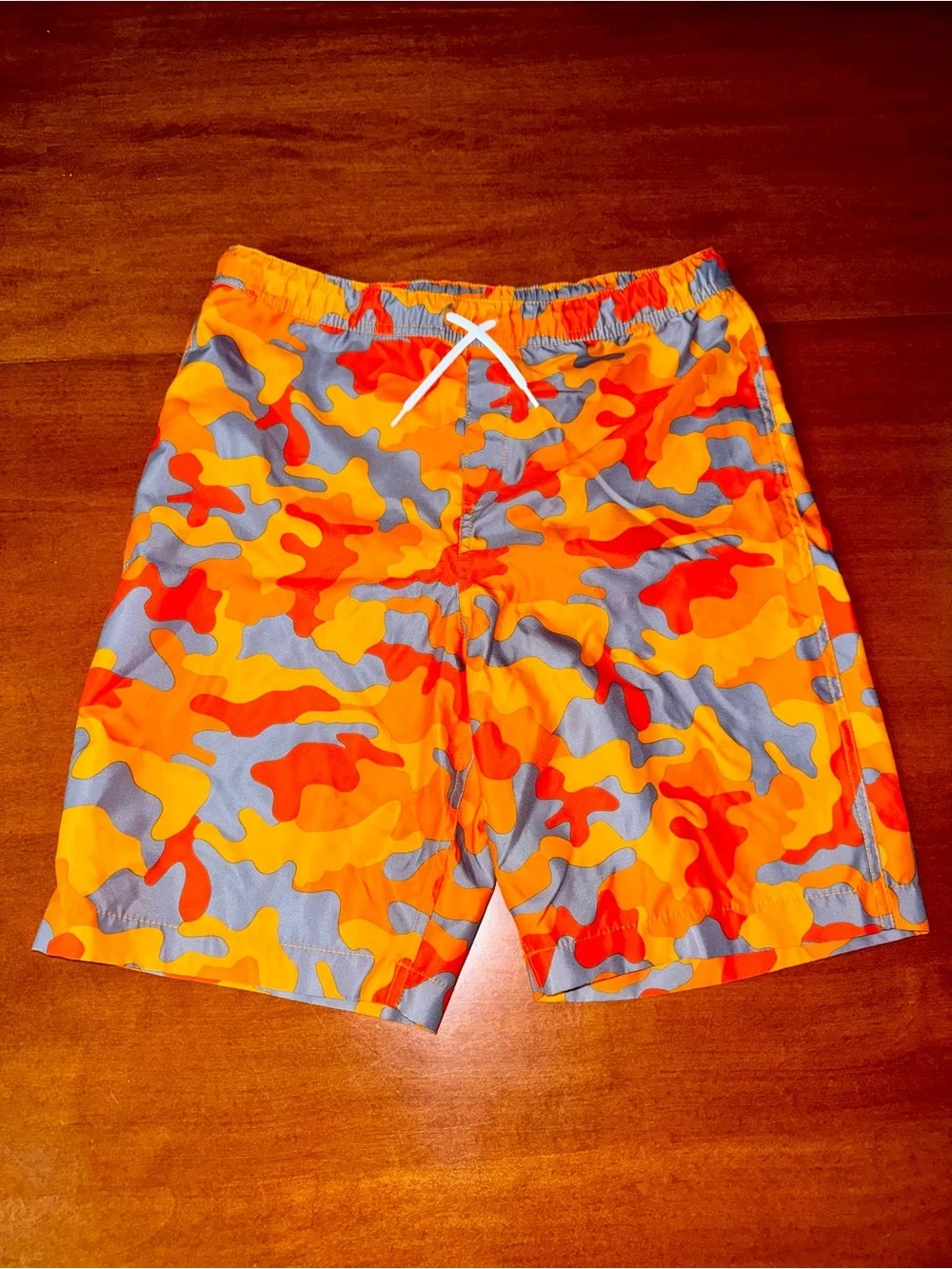 Lands’ End Boys XXL 18-20 Orange Camo Swim Trunks Board Shorts